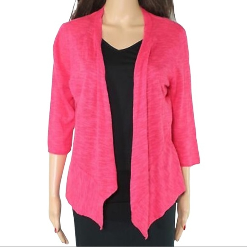 ALFANI OPEN FRONT LINEN BLEND CARDIGAN FLAMENCO PINK NWT S M